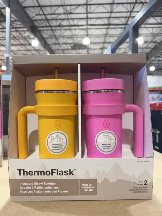 Thermoflask 不锈钢保冷吸管杯带手柄款950ml两只装 可车载  美国代购，无中文标签，介意慎拍! H 商品图1