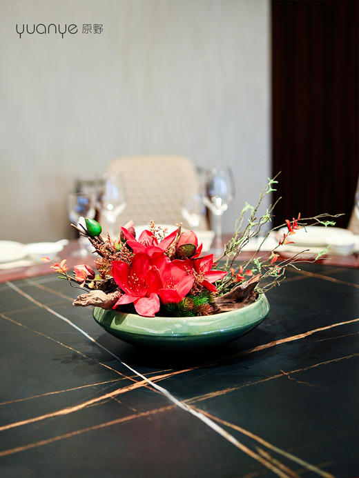 酒店高端餐桌花摆花圆桌转盘中间仿真花摆件餐厅包厢茶室装饰 商品图3