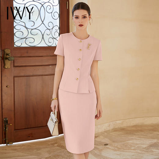 IWY/套装夏季粉色短袖西装两件套裙御姐范正式场合职业装ol工作服CS1999 商品图2