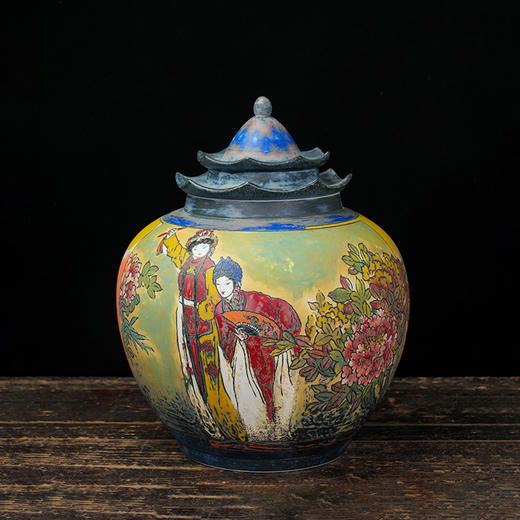 台湾陶艺大家 陈庆聚宝罐 翘脊牡丹亭招财罐大摆件家用办公室风水罐客厅店铺大容量储存罐 商品图0