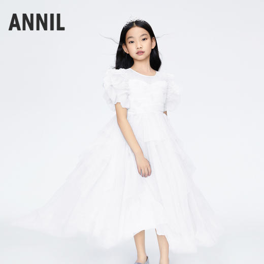 安奈儿女童白色礼裙网纱公主	ag423782 商品图1