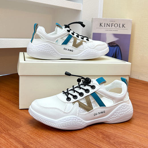 【轻盈镂空休闲鞋】透气网布鞋面拼色镂空/皮面设计、柔软不闷不磨脚不累脚、舒适百搭防滑增高、轻盈耐磨颜值高最 商品图3