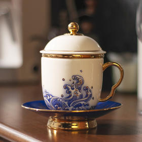 永丰源 先生瓷海上明珠四件套陶瓷茶杯套装茶水分离办公杯主人杯