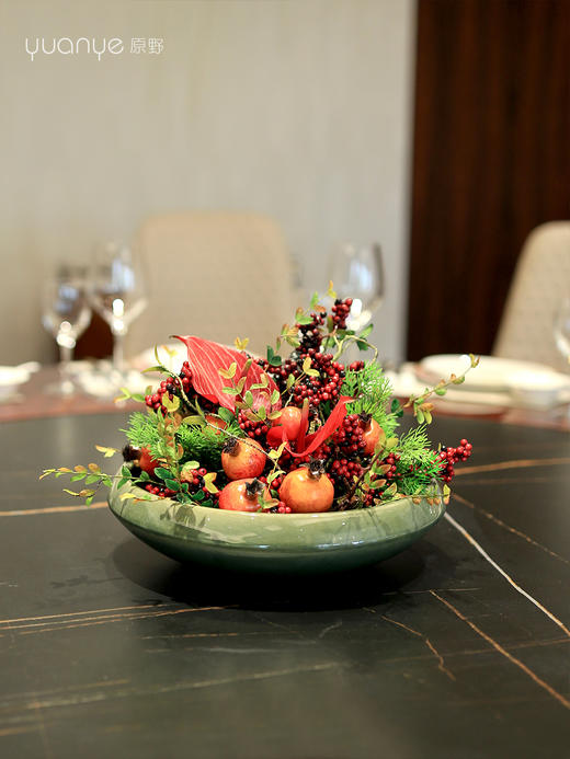 酒店大圆桌转盘中间摆设件餐桌花茶室客厅摆花装饰仿真花创意中心 商品图2