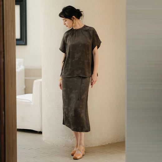 绽放275朵[限量]/新中式复古暗提花斜襟圆领短袖真丝小衫 商品图2