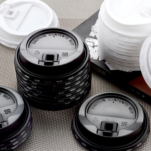 喇叭花80/90口径开关口一次性咖啡盖加厚翻口黑盖奶茶纸杯盖100只 商品图2