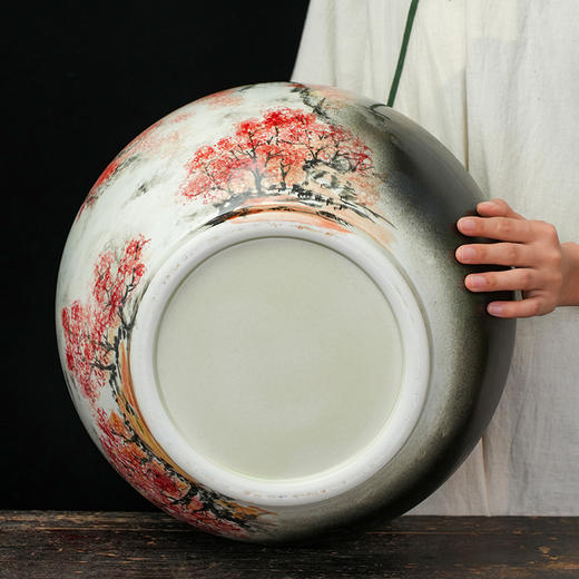 台湾陶艺大家 陈庆 聚宝罐 山水枫林招财罐大摆件家用办公室风水罐客厅店铺大容量储存罐 商品图7