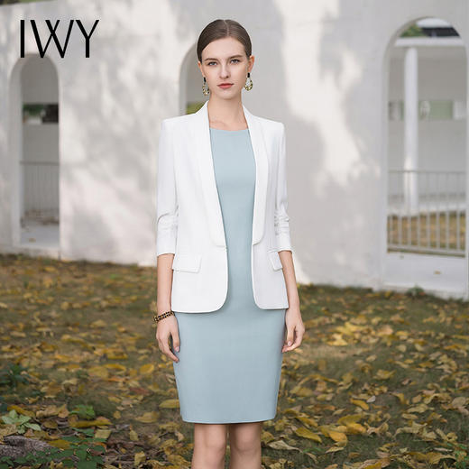 IWY/高端职业装两件套女总裁范西装套装白色西服内搭蓝连衣裙无袖C1989+Q1100 商品图0