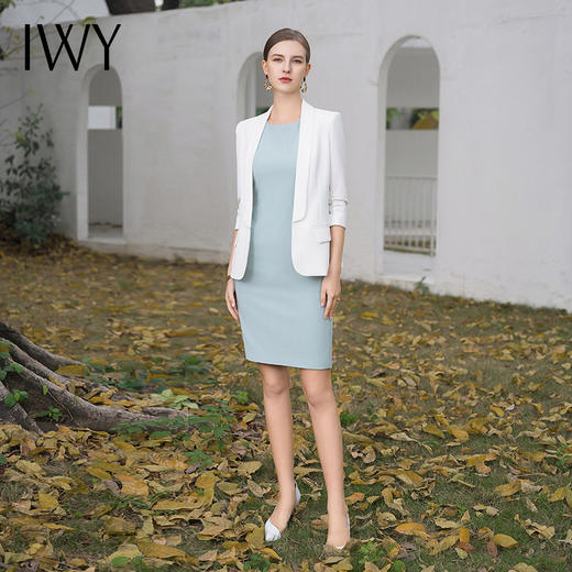 IWY/高端职业装两件套女总裁范西装套装白色西服内搭蓝连衣裙无袖C1989+Q1100 商品图4