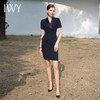 IWY/高端售楼部工服女行政前台接待商务假两件醋酸黑色连衣裙短袖Q1121 商品缩略图0