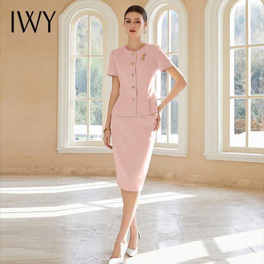 IWY/套装夏季粉色短袖西装两件套裙御姐范正式场合职业装ol工作服CS1999 商品图0