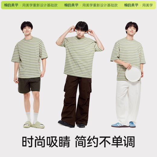 【预售】「棉的美学」条纹控必入款~日系简约复古短袖t恤女男女同款百搭潮 商品图2