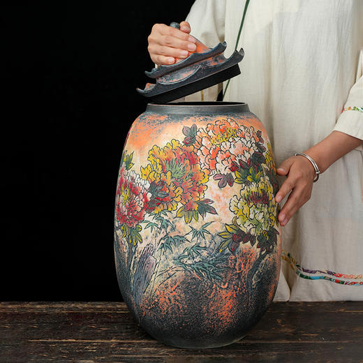 台湾陶艺大家 陈庆 高款聚宝罐翘脊财神招财大摆件家用办公室风水罐客厅店铺大容量储存罐 商品图8