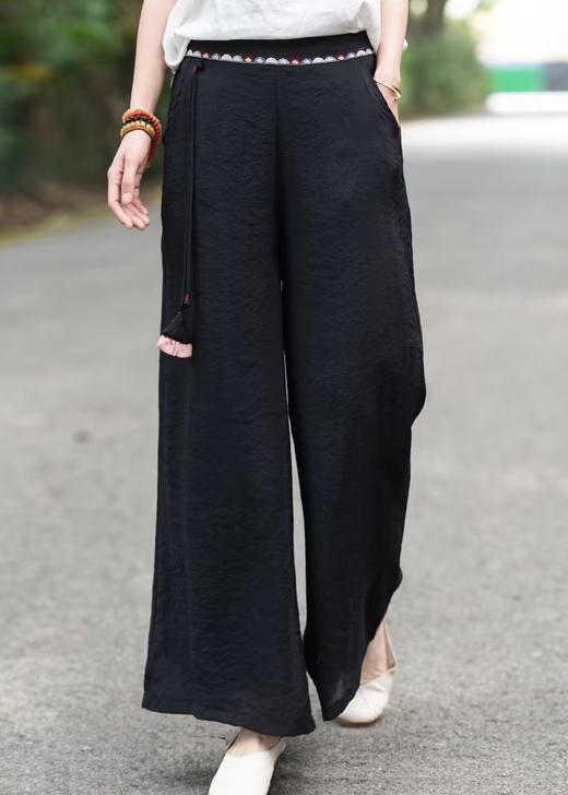 雀说 夏新款复古文艺纯色裤系带贴布口袋宽松显瘦长裤直筒裤女4ZF-23091 商品图2