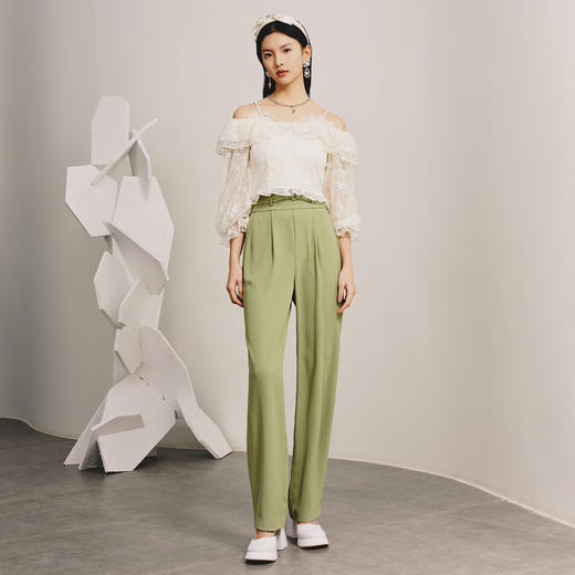 百搭通勤风阔腿裤西装裤碧湖绿宽腰直筒长裤MC88PA043G30 商品图2
