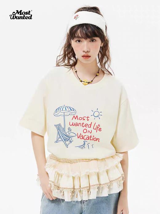 mostwantedlab彩虹/M2412124/夏威夷躺椅标语印花短袖女新款夏季纯棉t恤男 商品图3