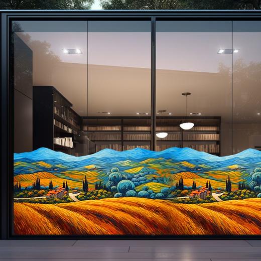 梵高星空玻璃贴纸向日葵油画装饰贴商场橱窗幼儿园教室门窗静电贴 商品图3