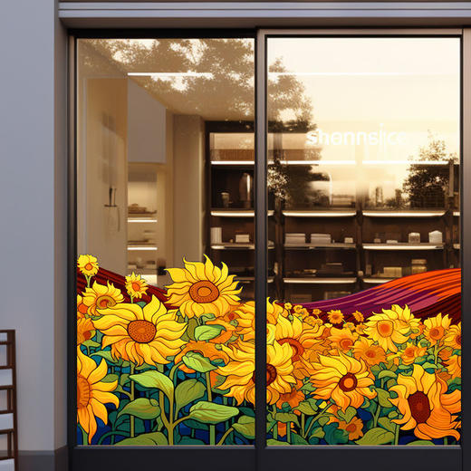 梵高星空玻璃贴纸向日葵油画装饰贴商场橱窗幼儿园教室门窗静电贴 商品图6
