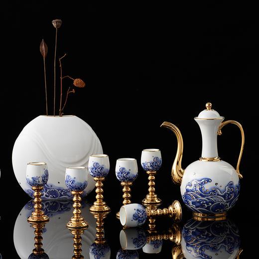 永丰源 先生瓷海上明珠 10头陶瓷白酒具套装烈酒高脚杯 商品图3