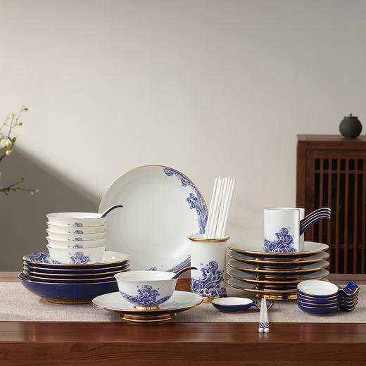 永丰源先生瓷海上明珠44头中餐具豪华餐具家用碗盘碟礼盒 商品图1