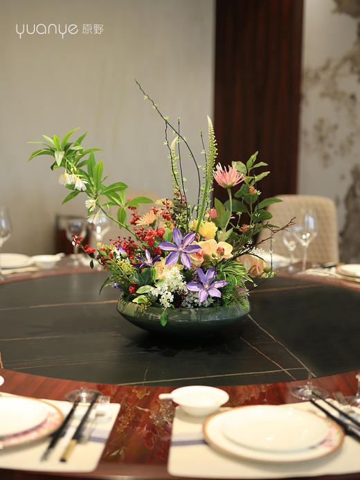 酒店大圆桌转盘中间摆设件餐桌花茶室客厅摆花装饰仿真花创意中心 商品图4