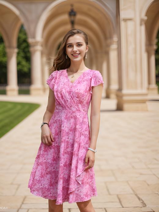 斜超领单侧荷叶中长连衣裙 商品图3