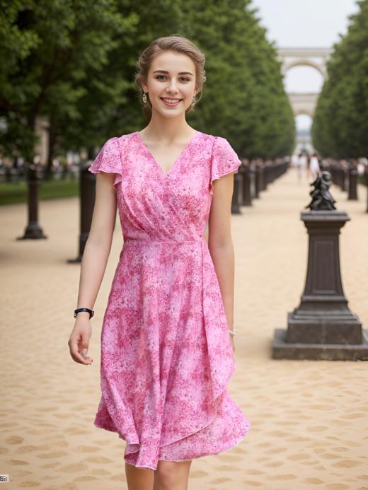 斜超领单侧荷叶中长连衣裙 商品图2