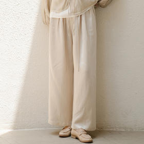 绽放279朵[限量]/浅香槟色天丝亚麻宽松直筒阔腿裤老钱风长裤