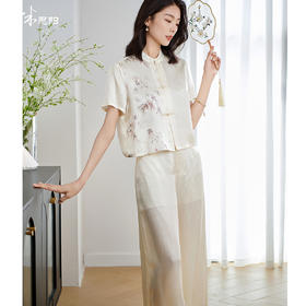 米思阳2025夏季新款新中式简约醋酸时尚套装小衫长裤两件套女2247