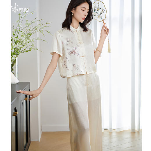 米思阳2025夏季新款新中式简约醋酸时尚套装小衫长裤两件套女2247 商品图0