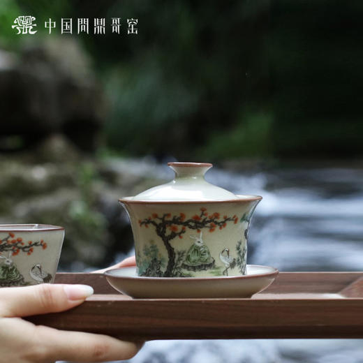 问鼎哥窑传世款月影盖碗（四爱图）+ 致巧款方潭杯（四爱图）套组 商品图2