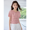 【专属特价】熙世界多巴胺条纹t恤女短袖2025夏季薄款针织体恤圆领正肩上衣 商品缩略图0