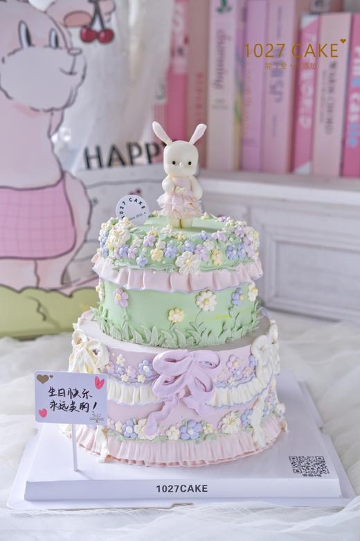 1027CAKE | 双层小兔子 翻糖装饰 森系手绘 商品图0