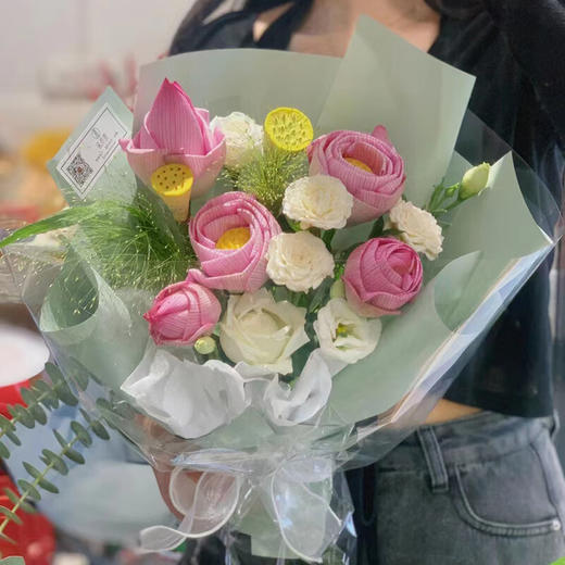 【两小时达】荷花莲花莲蓬睡莲供佛玫瑰花混搭花束生日鲜花速递端午礼物 商品图9
