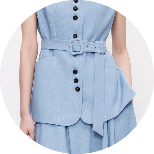 HJ2H01_窃蓝色_背心_夏季_西装领无袖收腰系带显瘦不对称下摆通勤气质马甲上衣_高级女装_BERNIEELEN 伯妮斯茵 商品图11