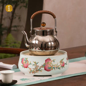 【莺歌烧旗舰店】五桃献寿鹅蛋青地