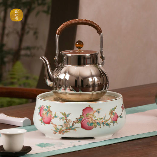 【莺歌烧旗舰店】五桃献寿鹅蛋青地 商品图0