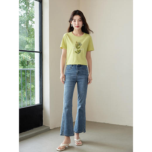 【年中特卖】熙世界重工刺绣珠片T恤短袖夏季时尚宽松显瘦正肩上衣2025新款 商品图3