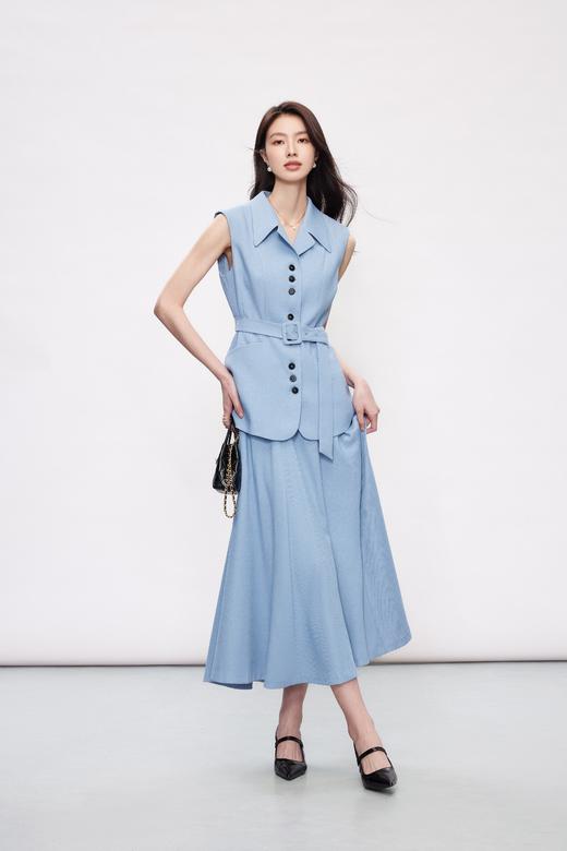 HJ2H01_窃蓝色_背心_夏季_西装领无袖收腰系带显瘦不对称下摆通勤气质马甲上衣_高级女装_BERNIEELEN 伯妮斯茵 商品图5