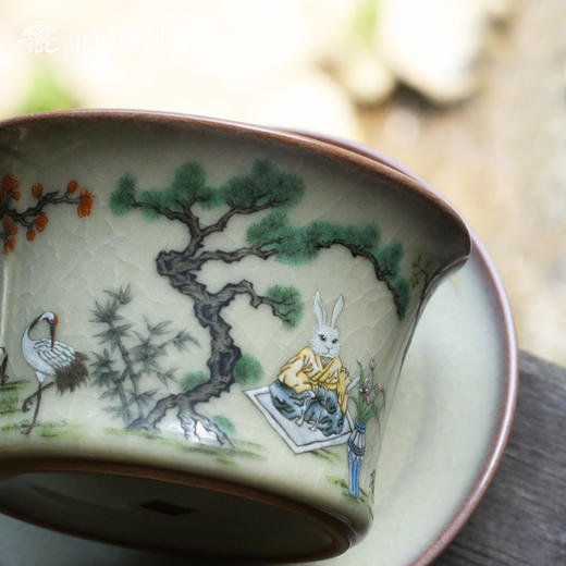 问鼎哥窑传世款月影盖碗（四爱图）+ 致巧款方潭杯（四爱图）套组 商品图3