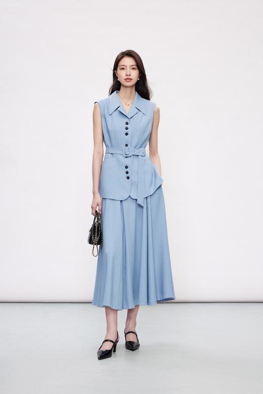 HJ2H01_窃蓝色_背心_夏季_西装领无袖收腰系带显瘦不对称下摆通勤气质马甲上衣_高级女装_BERNIEELEN 伯妮斯茵 商品图7