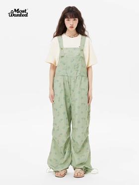 mostwantedlab彩虹/M2412183/十字小花满印夏新款宽松裤女抽绳休闲背带裤男