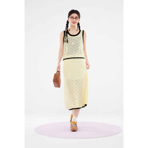 【严选】诗凡黎撞色手工编织花朵针织背心2024夏新款轻熟风流行漂亮套装女SF6330931 商品图0