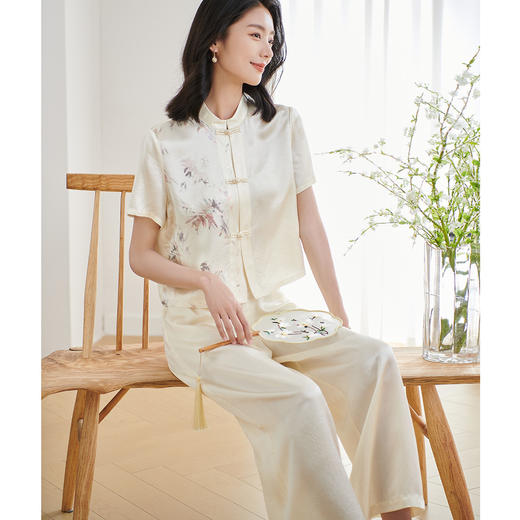 米思阳2025夏季新款新中式简约醋酸时尚套装小衫长裤两件套女2247 商品图1