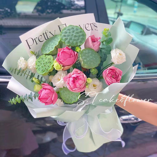 【两小时达】荷花莲花莲蓬睡莲供佛玫瑰花混搭花束生日鲜花速递端午礼物 商品图4
