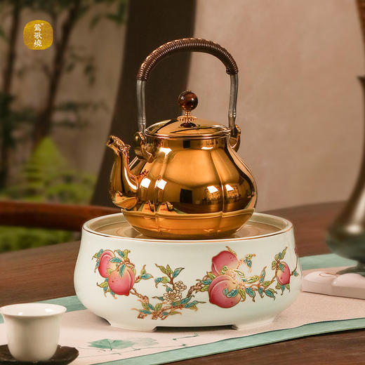 【莺歌烧旗舰店】五桃献寿鹅蛋青地 商品图1