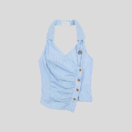 GOODBAI 白鸽绣标条纹挂脖翻领露背衬衫背心 商品图2