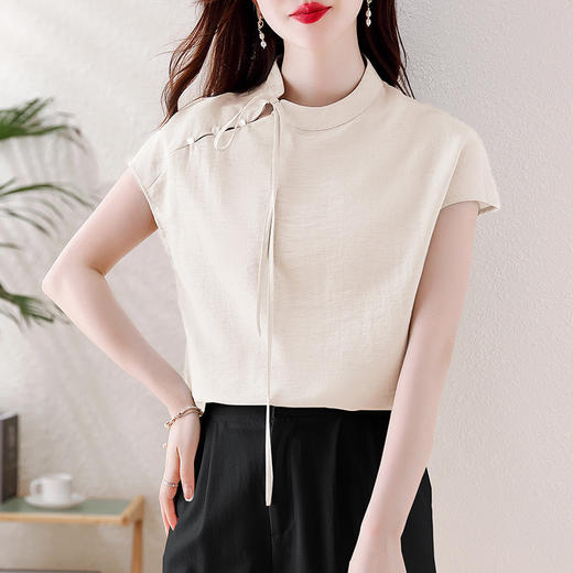 薄荷曼波新中式，亚麻短袖衬衫KQL-A77N8761 商品图1