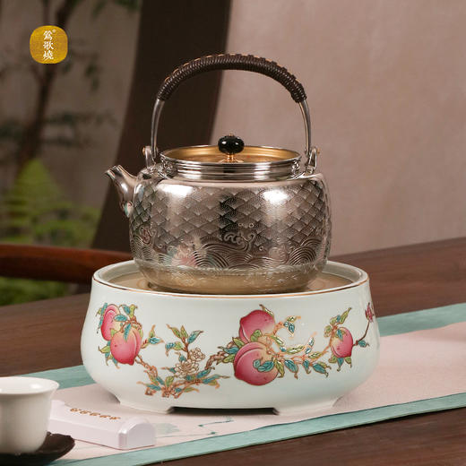 【莺歌烧旗舰店】五桃献寿鹅蛋青地 商品图2