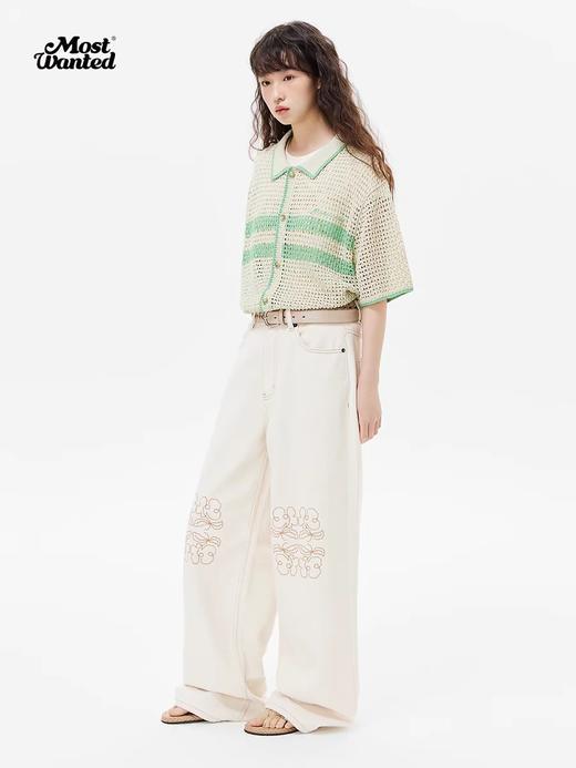 mostwantedlab彩虹/M2412171/夏威夷镂空拼色薄款短袖衬衫夏新款针织开衫男 商品图1